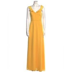 MONIQUE LHUILLIER V-Neck Long Yellow Dress